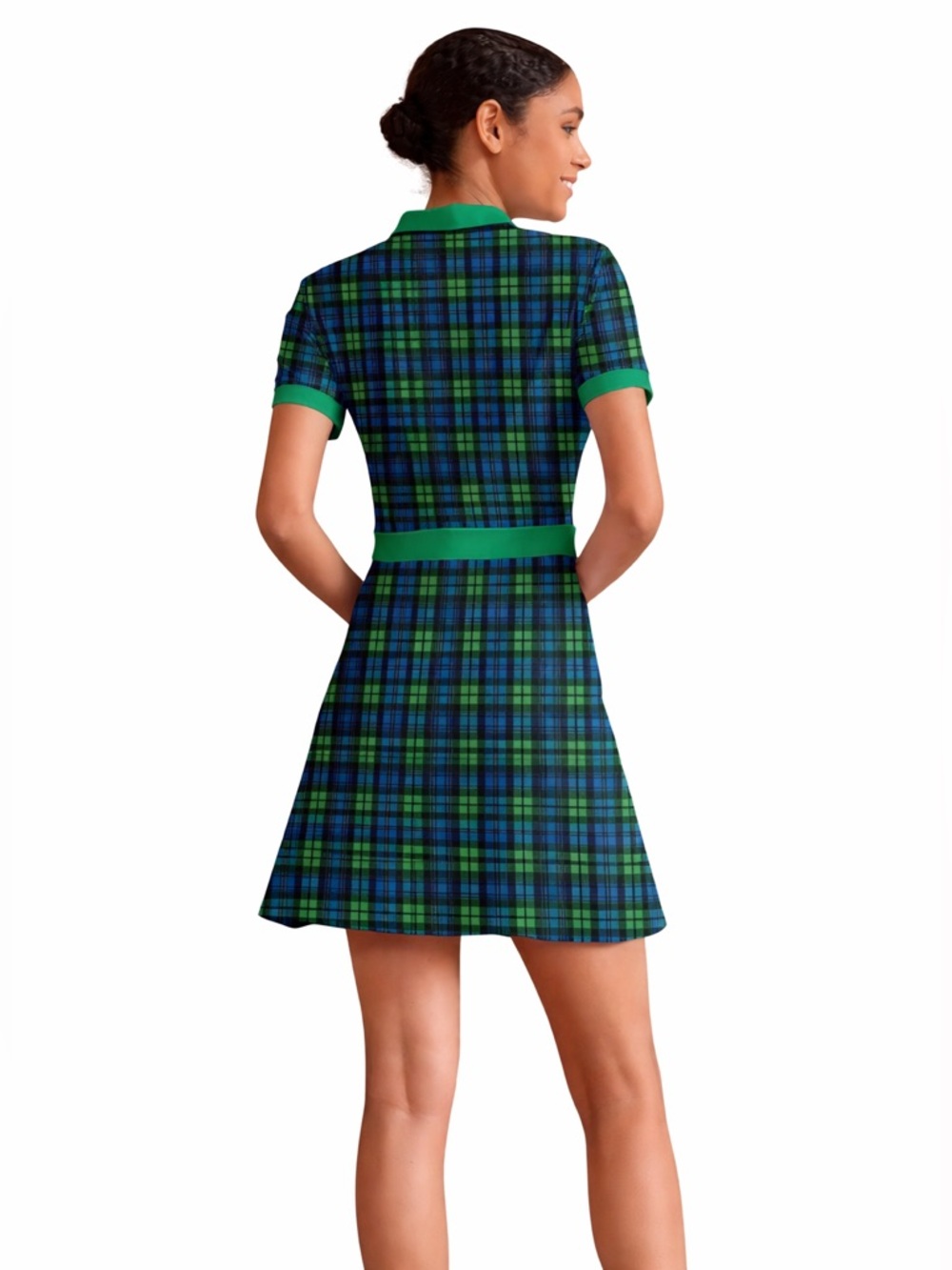 AceGolfs Green and Blue Plaid Golf Dress M NWT Collared Button Front - Picture 3 of 12